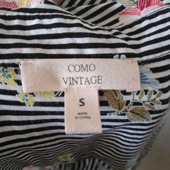Como Vintage Long Sleeves Striped Floral Hi-Lo Button up Shirt Size small - Picture 9 of 14